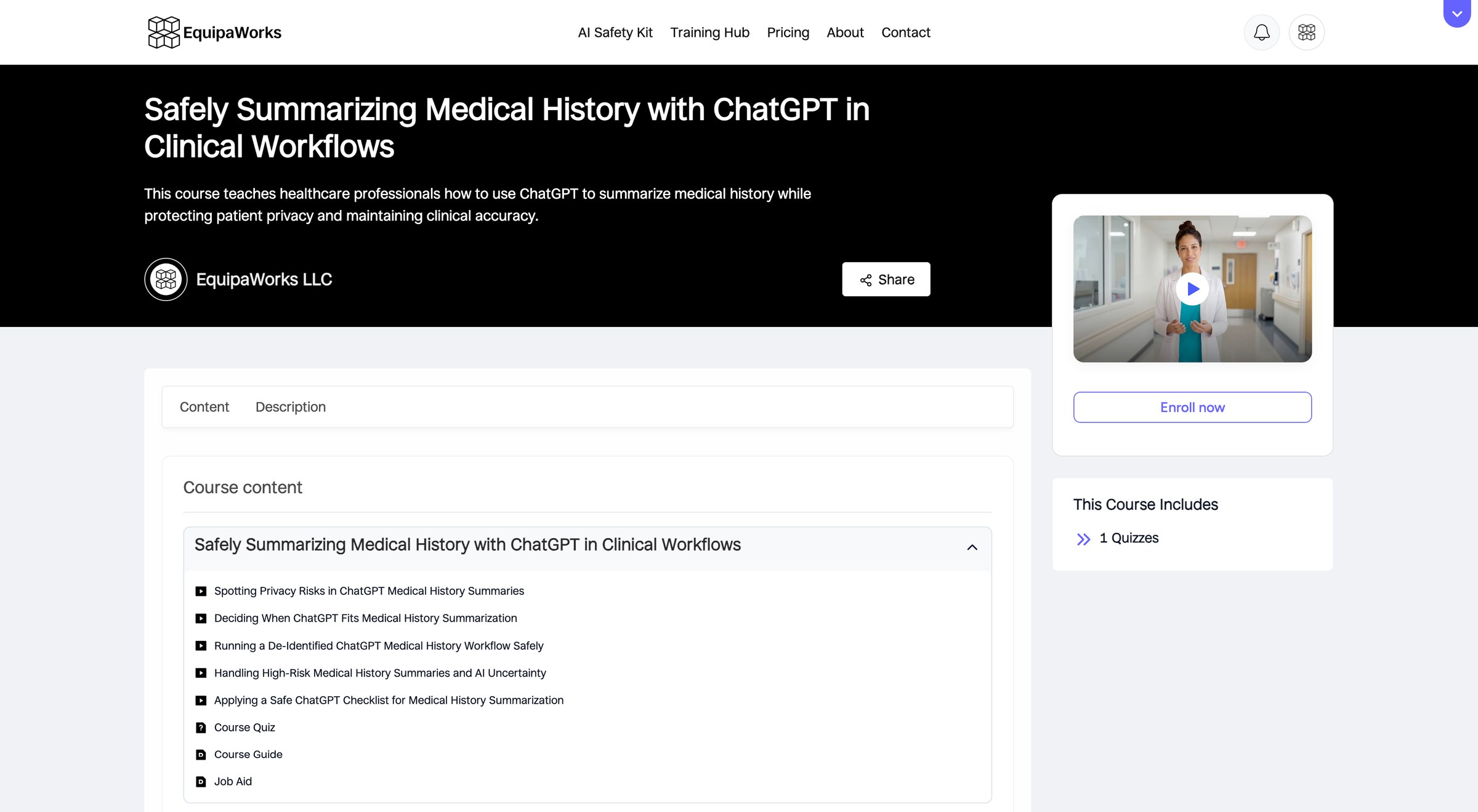 The published EquipaWorks course page.